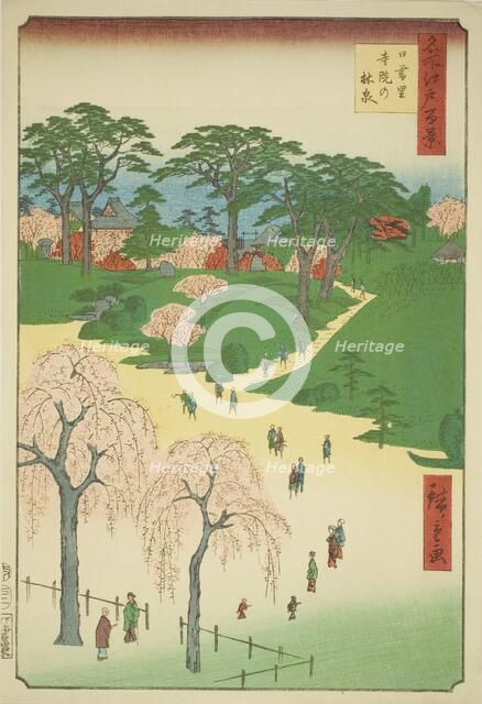 Temple Gardens in Nippori (Nippori jiin no rinsen), from the series "One Hundred Famous... 1857. Creator: Ando Hiroshige.