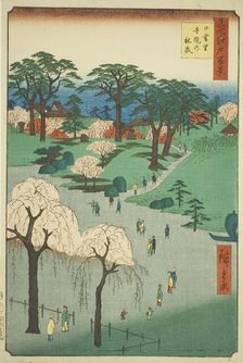 Temple Gardens in Nippori (Nippori jiin no rinsen), from the series "One Hundred Famous..., 1857. Creator: Ando Hiroshige