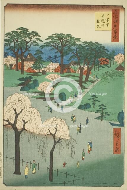 Temple Gardens in Nippori (Nippori jiin no rinsen), from the series "One Hundred Famous..., 1857. Creator: Ando Hiroshige.