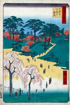 Temple Gardens in Nippori (One Hundred Famous Views of Edo), 1856-1858. Creator: Hiroshige, Utagawa (1797-1858)
