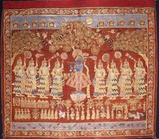 Temple Hanging (Pichvai) Depicting Krishna with Gopis, c1800. Creator: Unknown
