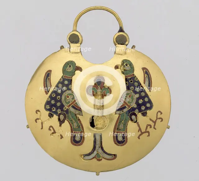 Temple Pendant with Two Birds Flanking a Tree of Life (front)..., Kievan Rus, ca. 1000-1200. Creator: Unknown.