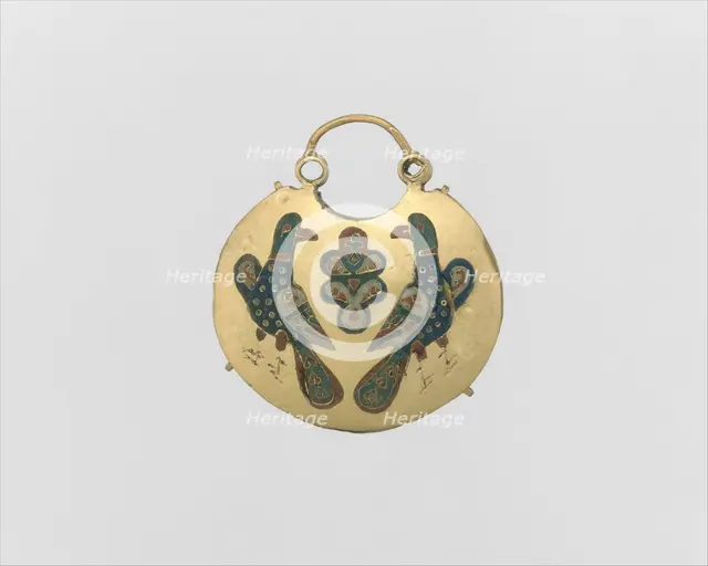 Temple Pendant with Two Birds Flanking a Tree of Life (front)..., Kievan Rus', 11th-12th century. Creator: Unknown.