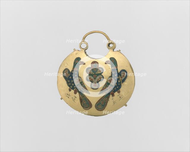 Temple Pendant with Two Birds Flanking a Tree of Life (front)..., Kievan Rus', 11th-12th century. Creator: Unknown.