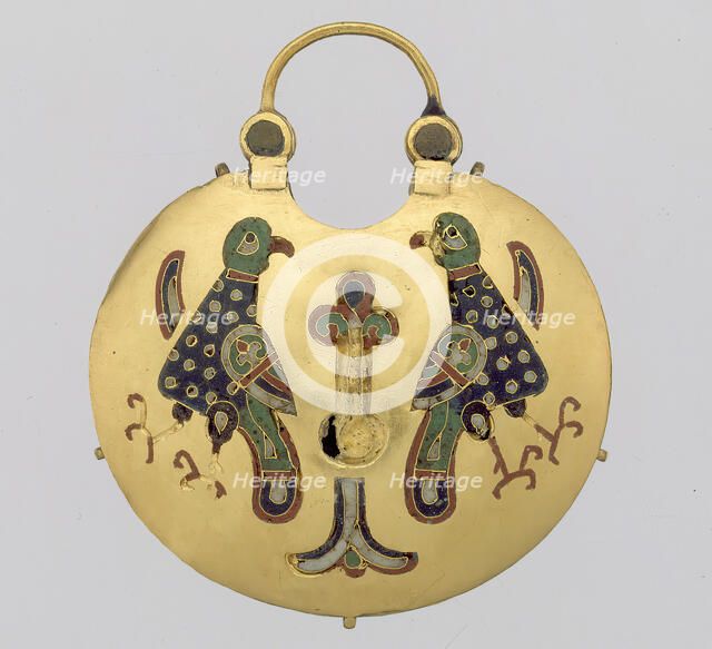Temple Pendant with Two Birds Flanking a Tree of Life (front)..., Kievan Rus, ca. 1000-1200. Creator: Unknown.