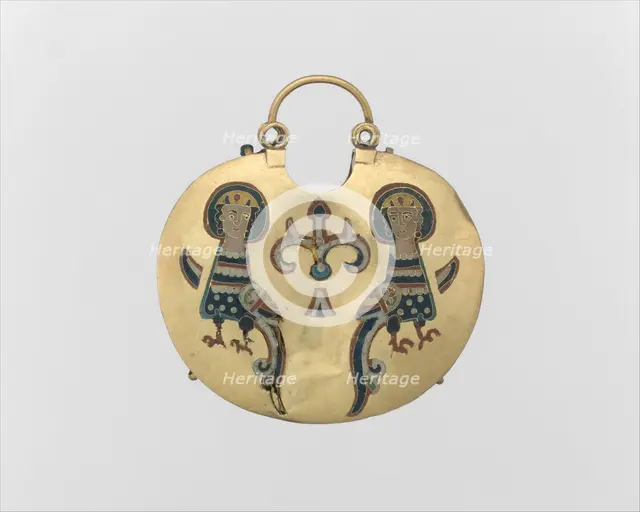Temple Pendant with Two Sirens Flanking a Tree of Life (front)..., Kievan Rus', 11th-12th century. Creator: Unknown.