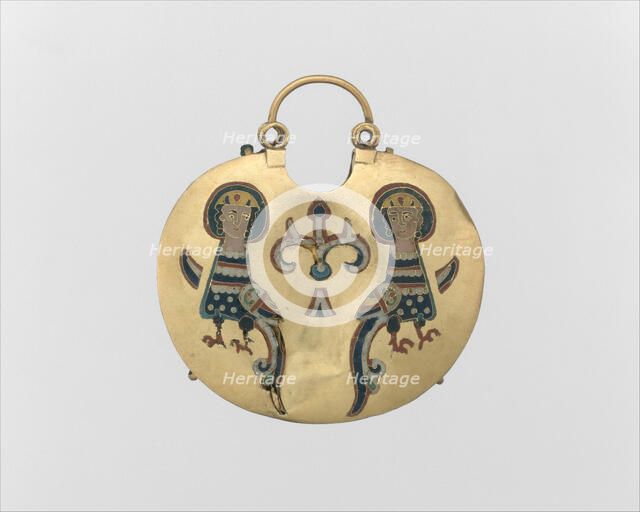 Temple Pendant with Two Sirens Flanking a Tree of Life (front)..., Kievan Rus', 11th-12th century. Creator: Unknown.