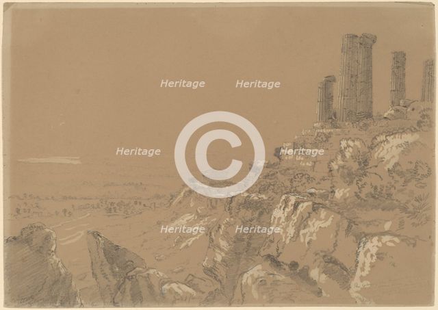 Temples of Juno, Lucina, and Concordia - Agrigentum, Sicily, 1842. Creator: Thomas Cole.