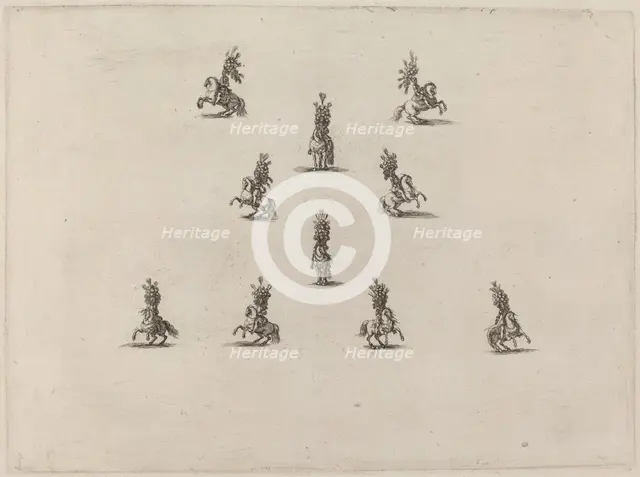 Ten Cavaliers with Large Plumed Helmets, 1652. Creator: Stefano della Bella.