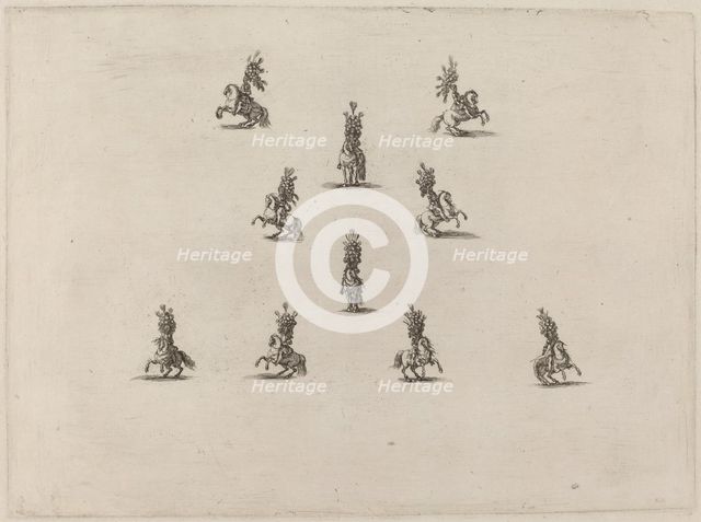 Ten Cavaliers with Large Plumed Helmets, 1652. Creator: Stefano della Bella.