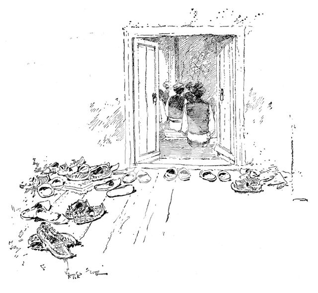 Ten Days in Bosnia: at the door of a mosque, 1895. Creator: Unknown.