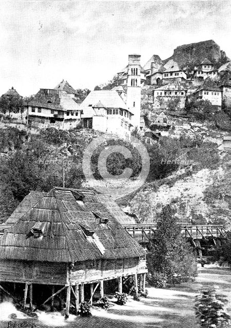 Ten Days in Bosnia - Jajce: view from the River Pliva, 1895.  Creator: Andre & Sleigh.