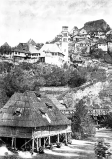 Ten Days in Bosnia - Jajce: view from the River Pliva, 1895. Creator: Andre & Sleigh