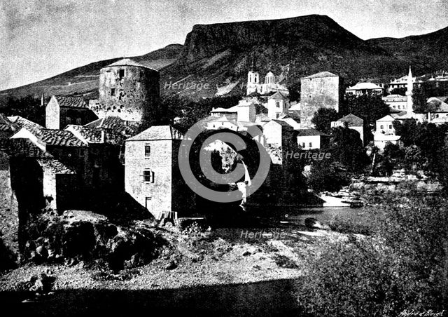 Ten Days in Bosnia: the bridge at Mostar, 1895. Creator: Andre & Sleigh.