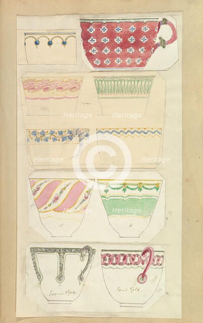 Ten Designs for Decorated Cups, 1845-55. Creator: Alfred Crowquill.