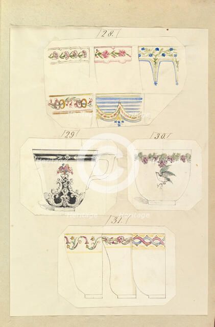 Ten Designs for Decorated Cups, including Osborne Pattern, 1845-55. Creator: Alfred Crowquill.