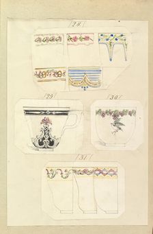 Ten Designs for Decorated Cups, including Osborne Pattern, 1845-55. Creator: Alfred Crowquill