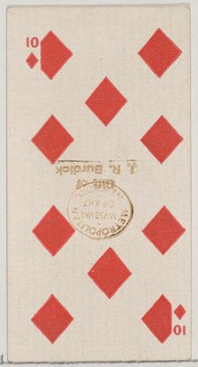 Ten Diamonds (red), from the Playing Cards series (N84) for Duke brand cigarettes, 1888., 1888. Creator: Unknown