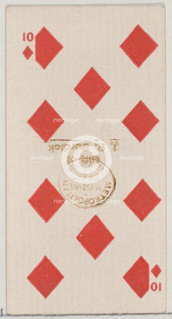 Ten Diamonds (red), from the Playing Cards series (N84) for Duke brand cigarettes, 1888., 1888. Creator: Unknown.