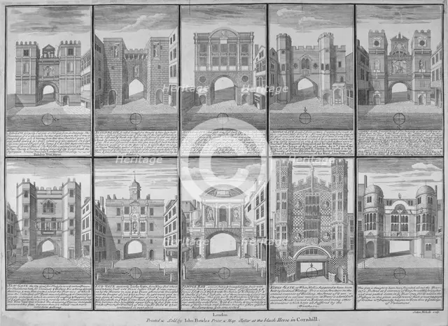 Ten gateways in the City of London and the City of Westminster, 1720.               Artist: Sutton Nicholls