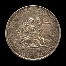 Ten-Headed Monster Preying on Two Nude Bodies [reverse], 1672. Creator: Pierre Aury