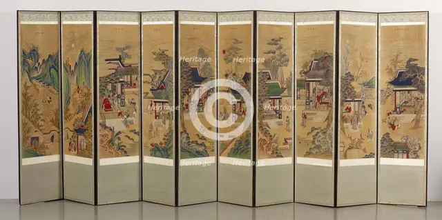 Ten-panel Folding Screen with Scenes of Filial Piety, 18th-19th century. Creator: Unknown.