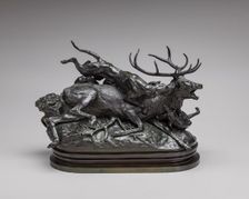 Ten-Point Stag Brought Down by Two Scotch Hounds, model n.d., cast possibly c. 1857/1873. Creator: Antoine-Louis Barye