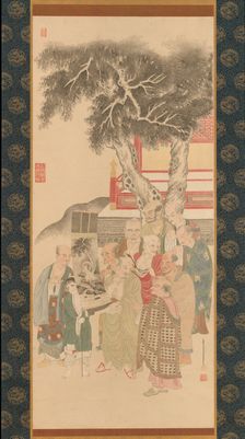 Ten Rakan Examining a Painting of White-Robed Kannon, 1792. Creator: Kato Nobukiyo