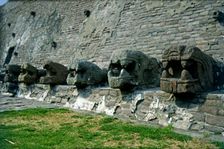Tenayuca Pyramid, Aztec construction, the below part of the wall has snake heads surrounding the …