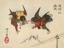 Tengu Messengers Colliding in Midair, 1882. Creator: Tsukioka Yoshitoshi