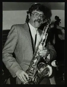 Tenor saxophonist Alan Skidmore playing at The Bell, Codicote, Hertfordshire, 16 November 1986. Creator: Denis Williams
