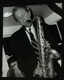 Tenor saxophonist Spike Robinson playing at The Bell, Codicote, Hertfordshire, 11 September 1986. Creator: Denis Williams