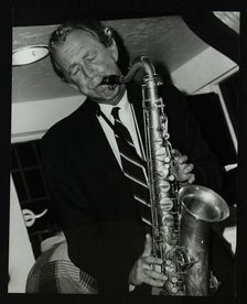Tenor saxophonist Spike Robinson playing at The Bell, Codicote, Hertfordshire, 11 September 1986. Artist: Denis Williams