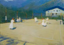 Tennis court at Gossensass, 1908. Creator: Graf, Ludwig Ferdinand (1868-1932)