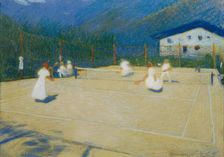 Tennis court at Gossensass, 1908. Creator: Graf, Ludwig Ferdinand (1868-1932)