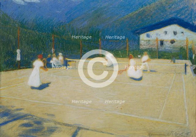 Tennis court at Gossensass, 1908. Creator: Graf, Ludwig Ferdinand (1868-1932).