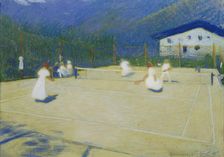Tennis court in Gossensass, 1908. Creator: Ludwig Ferdinand Graf
