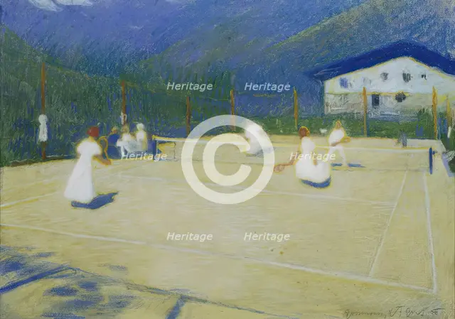 Tennis court in Gossensass, 1908. Creator: Ludwig Ferdinand Graf.