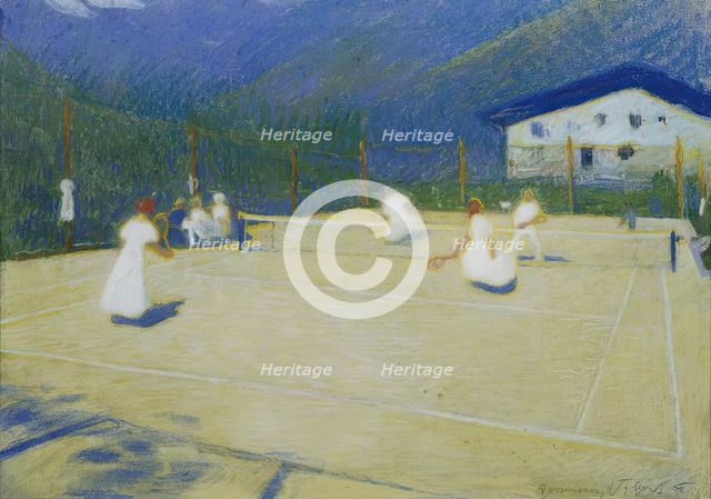 Tennis court in Gossensass, 1908. Creator: Ludwig Ferdinand Graf.