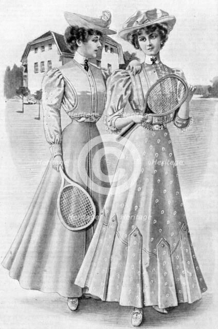 Tennis gowns, girls' attire for August, 1906. Artist: Unknown
