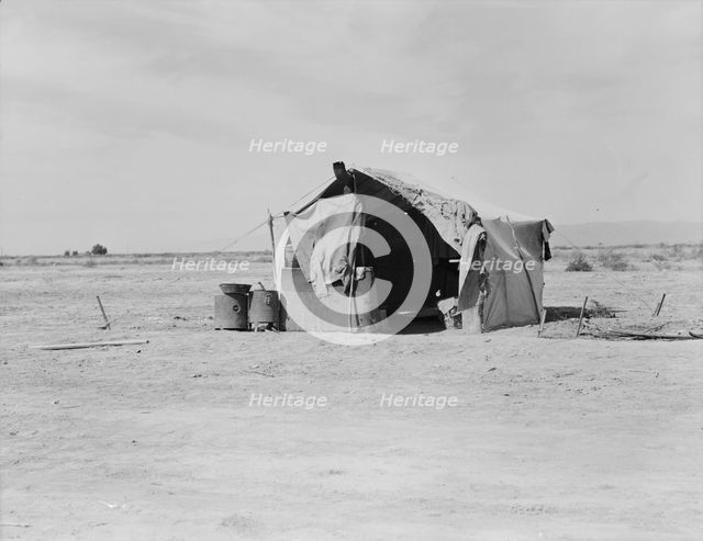 Tent housing a family, Imperial County, California, 1937. Creator: Dorothea Lange.