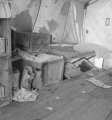 Tent interior in a pea pickers camp, Santa Clara County, California, 1939. Creator: Dorothea Lange