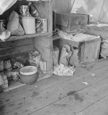 Tent interior in a pea pickers camp, Santa Clara County, California, 1939. Creator: Dorothea Lange