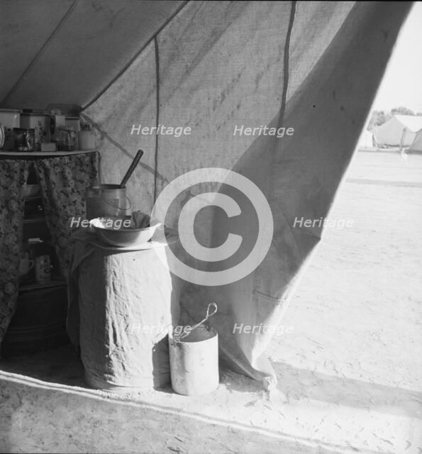 Tent of migratory workers in FSA camp (emergency), Calipatria, Calififornia, 1939. Creator: Dorothea Lange.