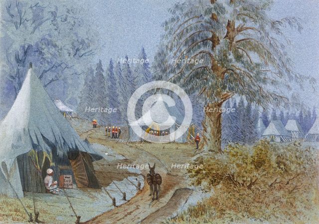 Tents pitched in the woods at Camp Gharreal, Murree, Punjab, 1870s.  Creator: CJ Cramer-Roberts.