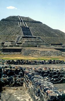 Teotihuacan, Pyramid of the Sun temple located to one side of the central square of the ancien…