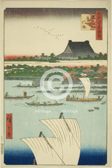 Teppozu and Tsukiji Honganji Temple (Teppozu Tsukiji Monzeki), from the series "Supplement..., 1858. Creator: Ando Hiroshige.