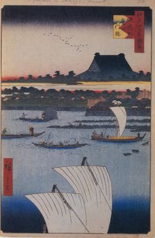 Teppozu and Tsukiji Monzeki Temple (One Hundred Famous Views of Edo), 1856-1858. Artist: Hiroshige, Utagawa (1797-1858)