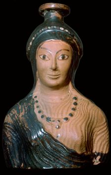 Teracotta scent-bottle in the shape of a woman's bust, made in Rhodes