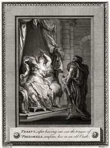 Tereus, after having cut the tongue of Philomela, confines her in an old Castle 1776. Artist: W Walker